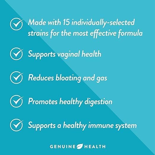 Genuine Health Women's Daily Probiotic, Helps Promote Healthy Digestion, Gut Health & Vaginal & Skin Health, Multi-Strain Formula (60 Count)