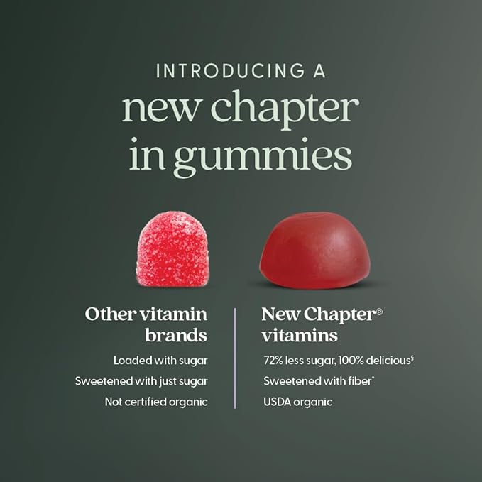 New Chapter Organic Vitamin D3+ Gummies – 72% Less Sugar§, 1,000 IU USDA Organic Vitamin D, ONE Daily Gummy for Strong Bones & Muscle Function, Non-GMO, Gluten Free, Mixed Berry Flavored, 60ct