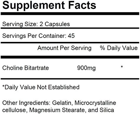 Choline Bitartrate 900mg per serving 90 capsules KRK SUPPLEMENTS