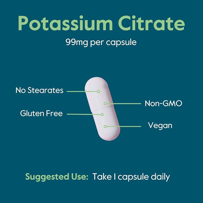 BESTVITE Filler-Free Potassium Citrate 99mg (240 Vegetarian Capsules) - No Stearates - No Fillers - Vegan - Gluten Free - Non GMO - Essential Mineral for Electrolyte Balance*