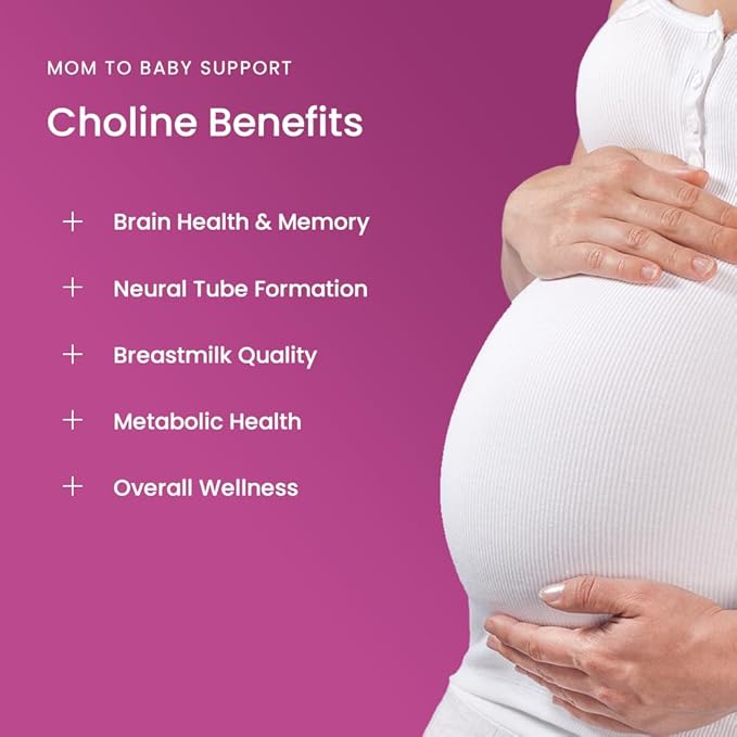 Prenatal Choline Supplements 550mg | 120 Capsules | Supports Baby’s Brain Development & Cognitive Function During Pregnancy & Nursing | Ultra Pure Natal VitaCholine, Vegan Choline Bitartrate for Women