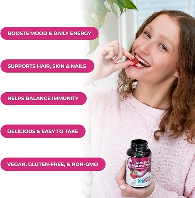Women's Multivitamins Gummy Vitamin - Multivitamin for Women, Gummy Vitamins, All-Natural, Gluten-Free, Non-GMO, Womens Vitamins Gummies - Strawberry, Cherry, & Raspberry Flavored, 100 Count