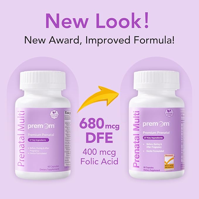 Premom Prenatal Vitamins for Women - Conception for Her Multivitamin: 27 Nutrients, Includes 680mcg Methyl Folate + Choline + Iron, Traceable Ingredient, Fertility Supplements for Women -30 Day Supply