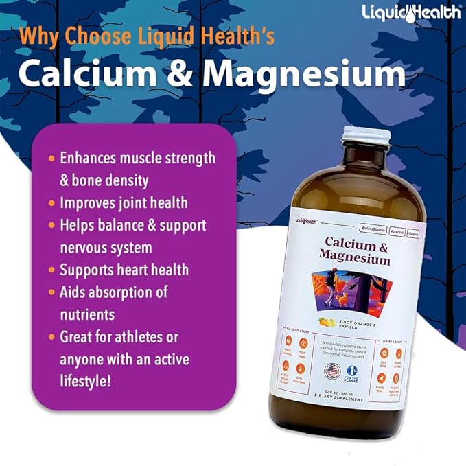 LIQUIDHEALTH Mega Energy B-Complex & Calcium and Magnesium Liquid Vitamin Bundle for Adults - Increase Natural Energy Level, Support Bone & Joint Health, Boost Immune System - Vegan, Non-GMO, USA Made