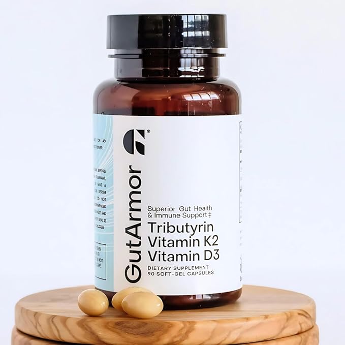GutArmor Gut & Heart Health + Immune Support | 3 Month Supply | 90 Soft Gel Capsules | Pure Butyrate 350mg & Vitamin D3 2000IUs & Vitamin K2 120mcg | Heart Health | Gastrointestinal Support
