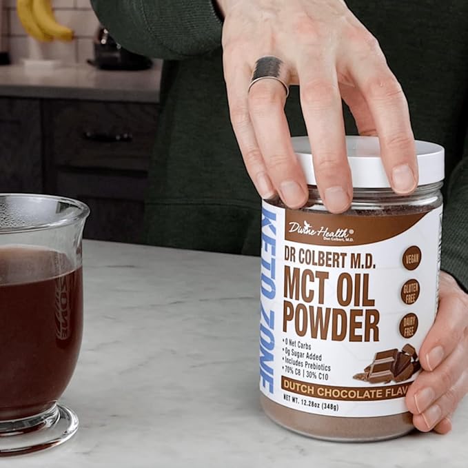 Divine Health Dr. Colbert's Keto Zone MCT Oil Powder | Dutch Chocolate Flavor | 70% C8 | 30% C10 | All Natural Keto Approved for Ketosis | 0 Net Carbs | Gluten Free | 30 Day Supply | 348g |