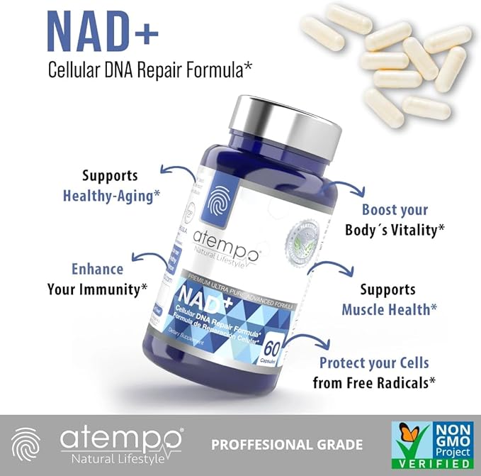 NAD+ Supplement 1000 mg High Absorption ā Supports Energy, Cellular Health, Brain Function, and Healthy Aging ā Pure NAD Formula with 60 Capsules