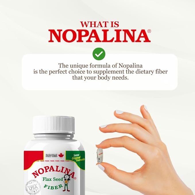 Nopalina Fiber Formula | 120 Capsules | Flax Seed, Psyllium, Oat and Wheat Bran, Omega 3, 6 & 9 | Gut Health & Regularity | The Original