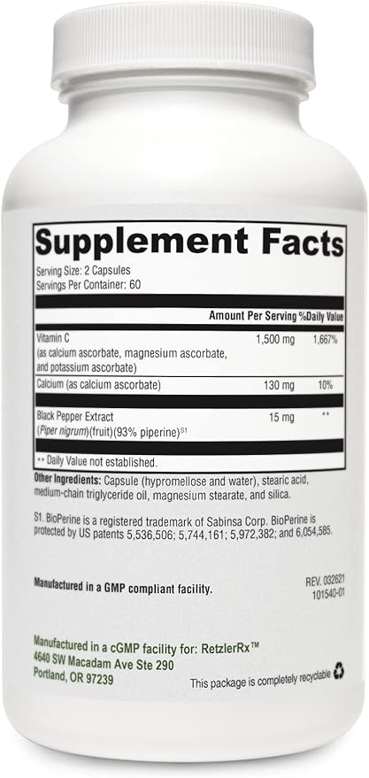 RetzlerRx® Synergy C 1500 mg by Dr. RetzlerRx™ - Advanced High-Potency Vitamin C Formula - Immune Support, Antioxidant Protection & Skin Health*