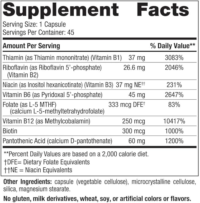 Nordic Naturals Vitamin B Complex - 45 Capsules Thiamine, Riboflavin, Niacin, B6 & B12, Folate, Biotin, Pantothenic Acid Heart Brain Health, Energy, Metabolism Non-GMO Servings