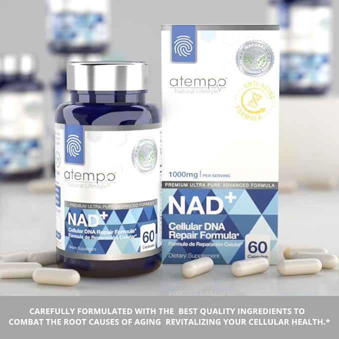 NAD+ Supplement 1000 mg High Absorption ā Supports Energy, Cellular Health, Brain Function, and Healthy Aging ā Pure NAD Formula with 60 Capsules