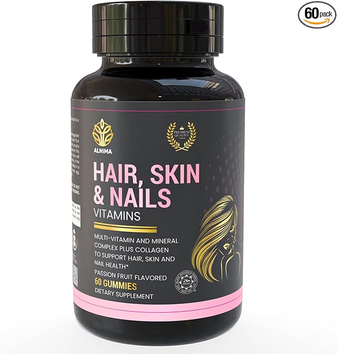 Hair, Skin & Nails Complex – Collagen + Biotin with Essential Vitamins & Zinc – Halal Certified – Beauty Support for Women – 60 Gummies – Made in USA