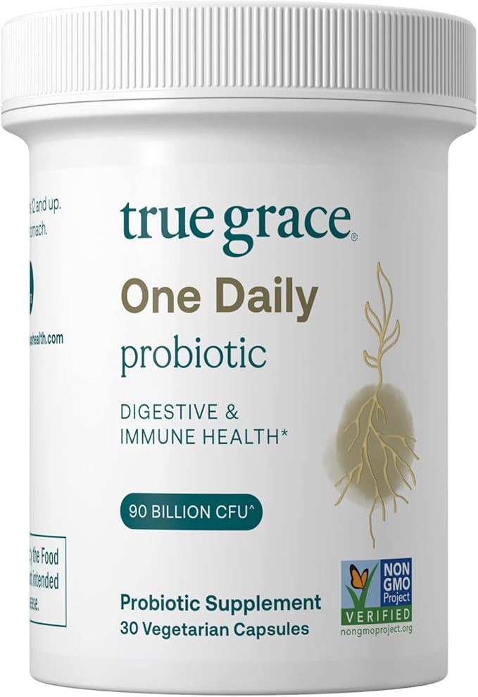 True Grace One Daily Probiotic - 30 Vegetarian Capsules - 90 Billion CFU - Gut, Digestive & Immune Health Support Blend with Prebiotic Fiber - Gluten & Soy Free