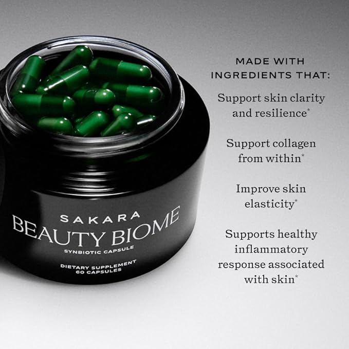 Sakara Beauty Biome – Daily Synbiotic for Skin & Gut Health with Probiotics, Dermaval®, Vitamins A, D, E, Antioxidants, Prebiotics & Enzymes – Supports Clear, Radiant, Hydrated Skin – 60 Capsules