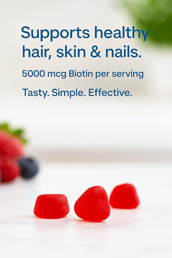 Biotin Gummy Vitamins 5000mcg - Mixed Berry Gummy for Hair, Skin & Nails, 40 Count (Pack of 1)