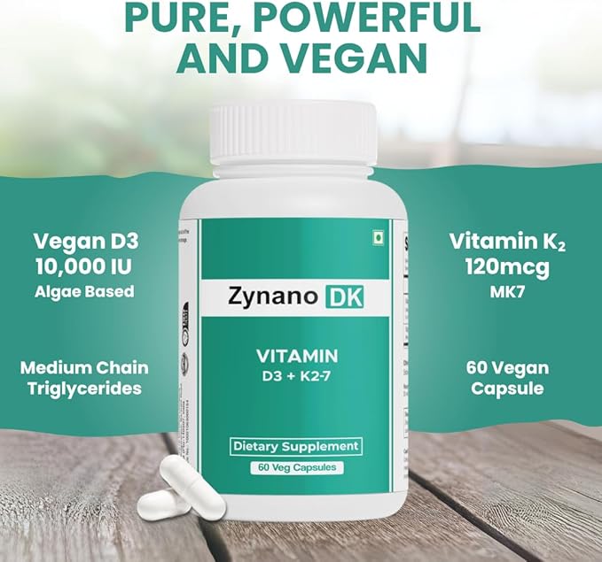 DK | Vegan Vitamin D3 10000 IU, Vitamin K2 120 Mcg with MCT Powder, Vegetarian Vitamin D3 K2 for Women and Men,Lichen Vitamin D3-60 Cap