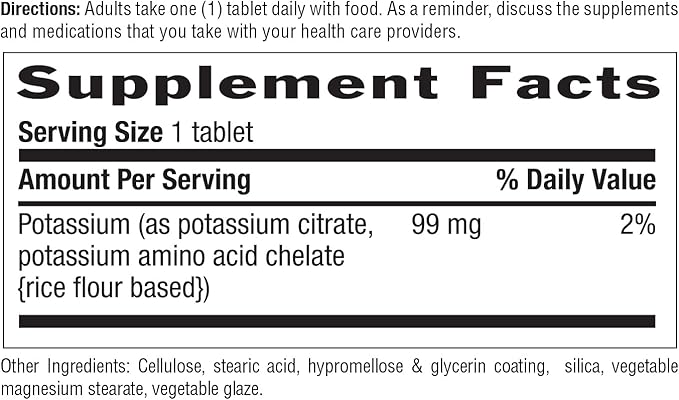 Country Life Potassium 99 mg Tablets - Chelated for Enhanced Absorption, Supports Neuromuscular Function & Electrolyte Balance, Certified Gluten Free, Vegan, Kosher, 250 Tablets