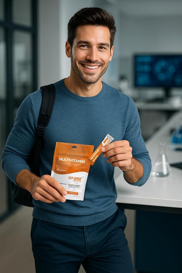 Go Wise On The Go Multivitamin Powder - Natural Berry Flavor - 14 Convenient Stick Packs - Portable Vitamin Supplement for Travel, Daily Nutrition, Energy and Immune Support for Men and Women