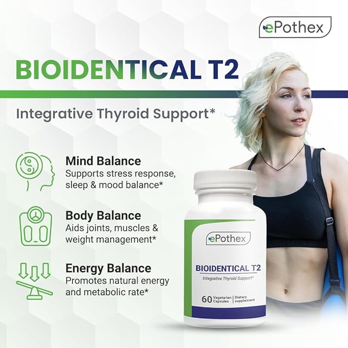 Bioidentical T2 - Integrative Thyroid Support - Promotes Metabolism & Energy - Non-GMO, Clean Formula - 60 Capsules (2 mo Supply)