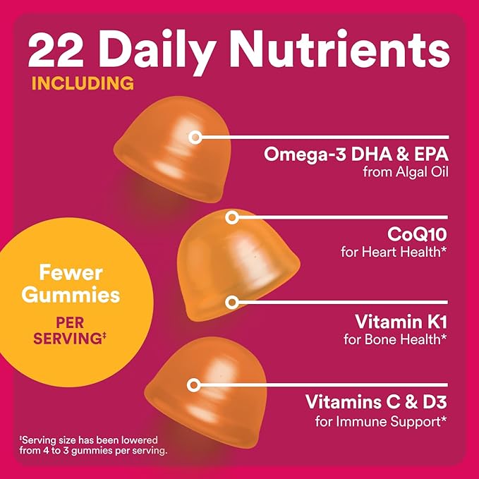 SmartyPants Multivitamin Gummy for Women 50 and Over - Improved Formula: Omega 3 (DHA/EPA), Methylfolate, CoQ10, Vitamin D3, C, Vitamin B12, B6, A, K, Biotin, Gluten Free, 90 Count (30 Day Supply)