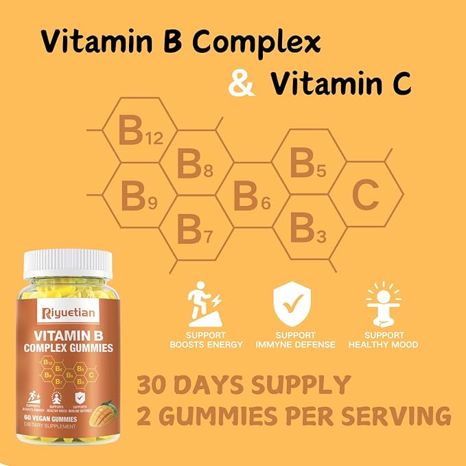 Vitamin B Complex with Vitamin – with Biotin,Choline + Inositol, Vitamin C + Zinc for Supports Energy, Mood, Immune, Healthy Hair, Skin 60