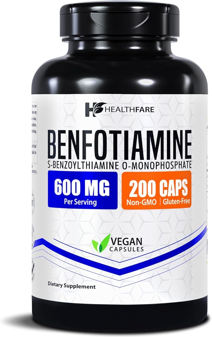 Benfotiamine 600mg | 200 Veg Capsules | Enhanced Absorption | Supports Overall Health | Increased Bioavailability