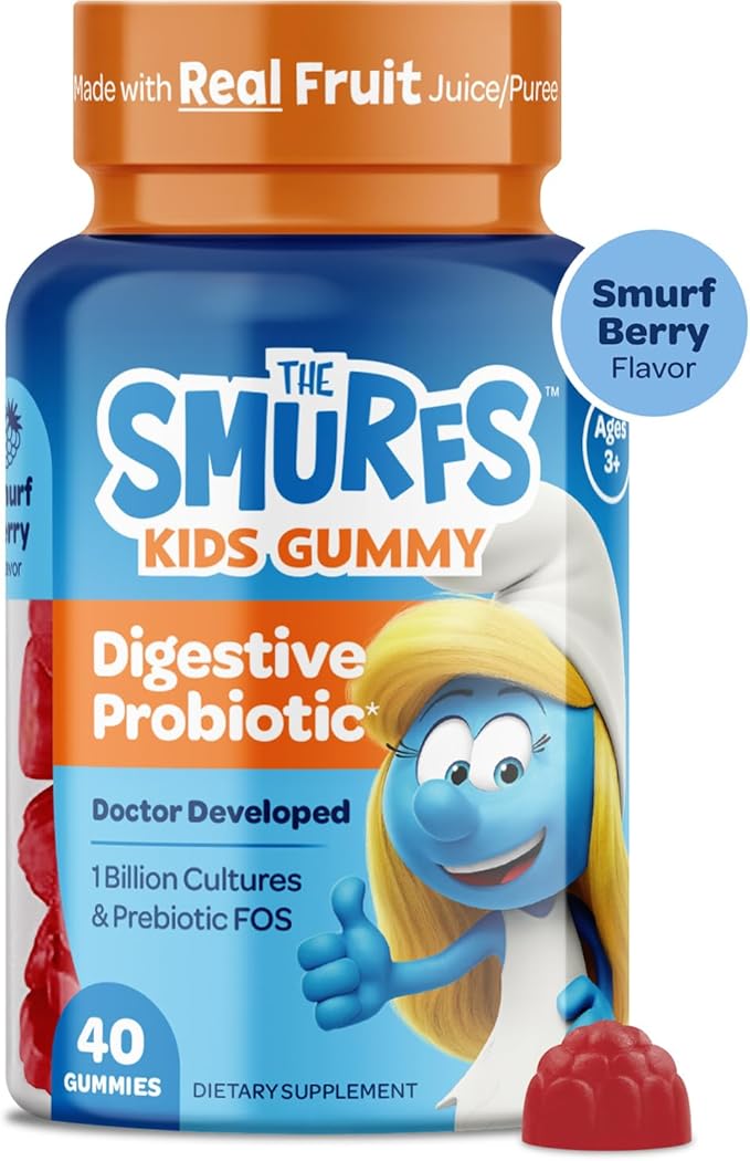 Smurfs Pre and Probiotics for Kids Gummies | Kids Probiotics Gummies for Digestion and Immunity | Made with Real Fruit | Doctor Developed | Non-GMO and No Artificial Flavors or Colors | 40 Gummies