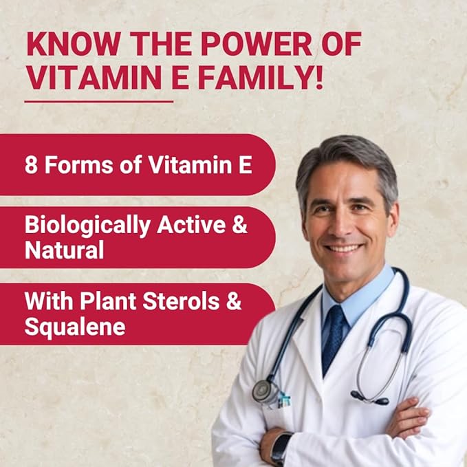 Vitamin E Supplement 400 IU Capsules Organic | All 8 Types of Naturally Sourced Vitamin E for Vision & Brain Support | 4 Tocopherols & 4 Tocotrienols for Men & Women (120 Softgels)