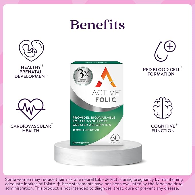 Active Folic 400mcg – L-Methylfolate Folic Acid Supplement – Highly Absorbed, Vegan – Supports Pregnancy, Energy, Tiredness & Fatigue Reduction – 60 Capsules (2-Month Supply)