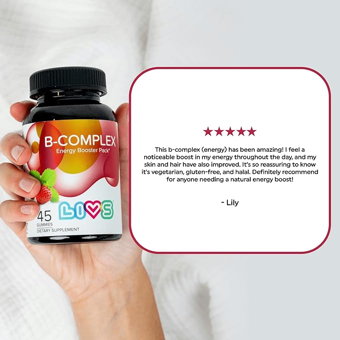Vitamin B Complex Gummies with B12, Biotin, B3, B6 & Vitamin C for Kids & Adults | Energy, Support & Recovery Supplement | Promotes Mood, Metabolism & Nerve Function | Strawberry Flavor – 45 Ct