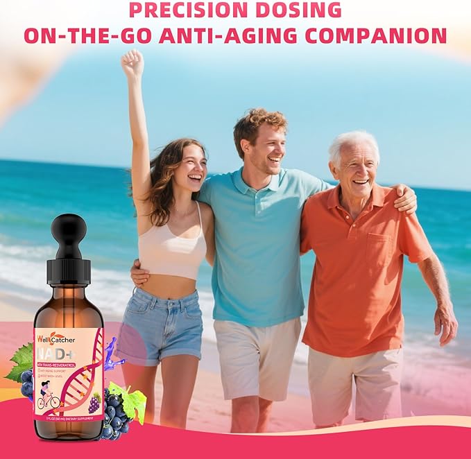 NAD+ Liquid Supplement for Women Men: NAD+ Resveratrol Drops with Grape Seed Extract CoQ10 Zinc Vitamin B2 Nicotinamide Riboside Support Energy Anti-Aging & Heart Health Grape Flavor 30 Servings