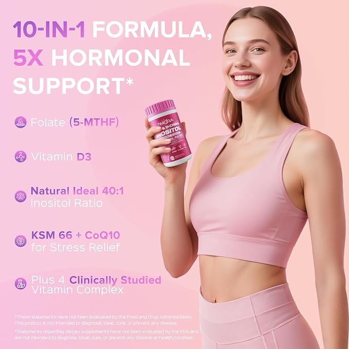 TIMORA Myo & D-Chiro Inositol for Women,Hormone Balance & Ovarian Support,10-in-1 Formula with 40:1 Ideal Ratio, Folate (5-MTHF), KSM66 Ashwagandha, CoQ10, Vitamins D3 | Natural&Plant-Based