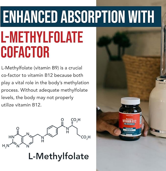 BioActive Vitamin B12 1000 mcg | All 3 BioActive Forms B12 Plus Methylfolate Cofactor - Methyl B12, Adenosyl B12 & Hydroxy B12 | Supports Energy, B12 Levels & Mood | Vegan, Non-GMO (60 Servings)