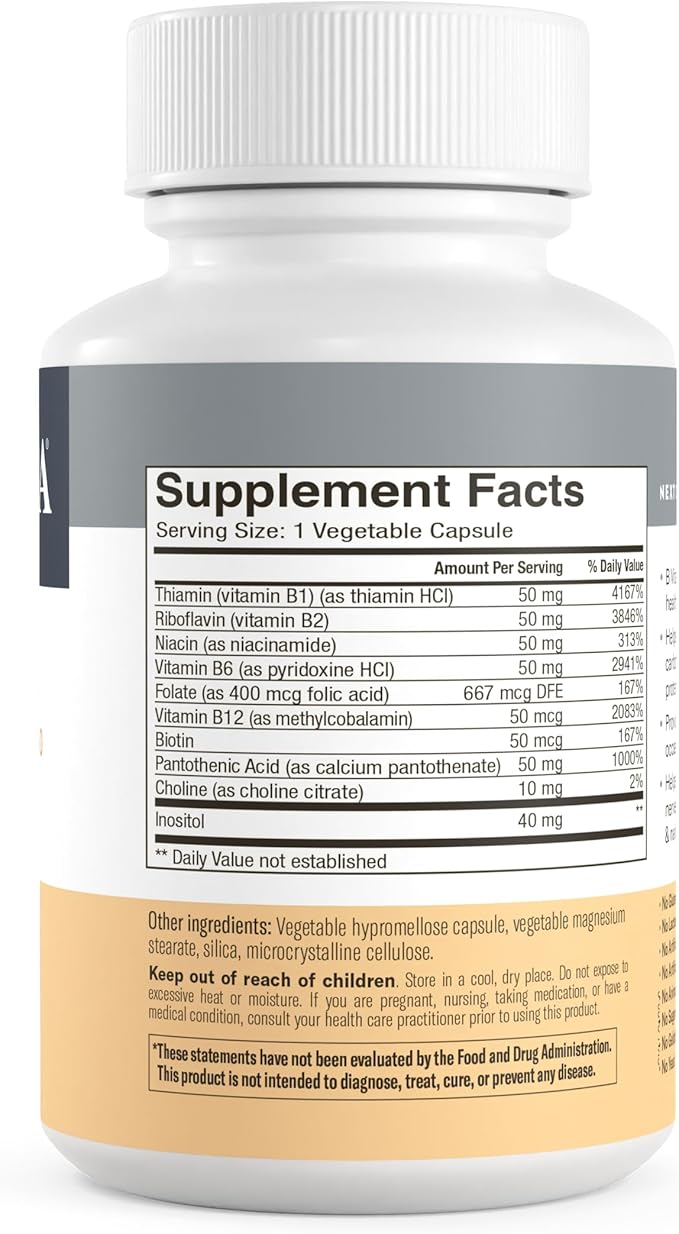 FREEDA High Potency Super B-Complex – B1, B2, B3, B5, B6, Biotin, Folic Acid & B12 – Energy, Mood & Nervous System Support – Vegan, Kosher, Gluten-Free – 250 Capsules