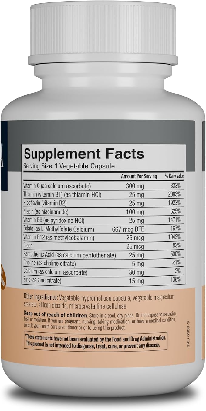 FREEDA SCD B-Complex with Vitamin C & Zinc | Methylfolate & Active B12 | Vegan, Kosher (180 Capsules)