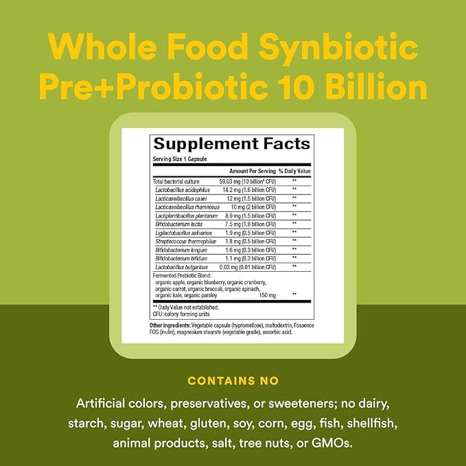 Natural Factors Whole Earth & Sea, Whole Food Synbiotic Pre + Probiotic, Fermented Digestive Enzymes, 60 Vegetarian Capsules