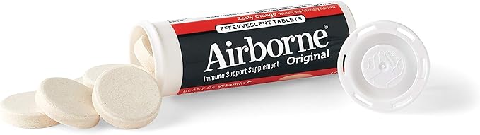Airborne 1000mg Vitamin C with Vitamin D & Zinc, Sugar Free Multivitamin Immune Support Supplement, Antioxidants Vitamins A C & Vitamin E, 10 Effervescent Tablets, Zesty Orange Flavor