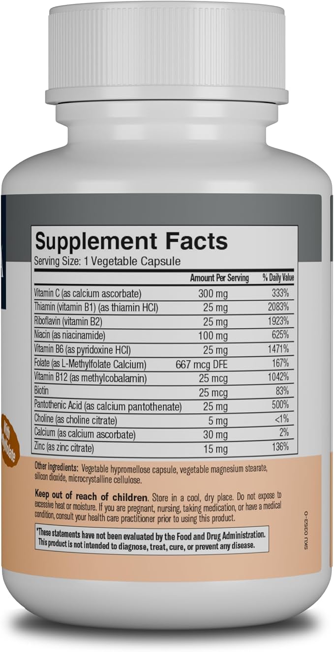 FREEDA SCD B-Complex with Vitamin C & Zinc | Methylfolate & Active B12 | Vegan, Kosher (60 Capsules)