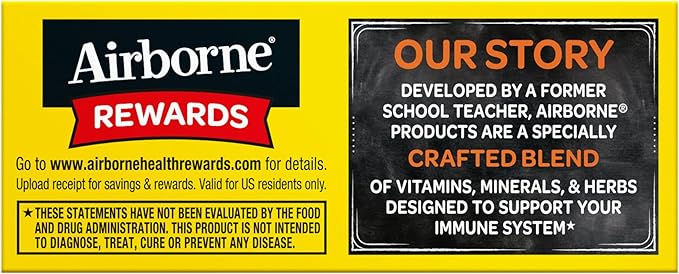 Airborne 1000mg Vitamin C with Vitamin D & Zinc, Sugar Free Multivitamin Immune Support Supplement, Antioxidants Vitamins A C & Vitamin E, 10 Effervescent Tablets, Zesty Orange Flavor