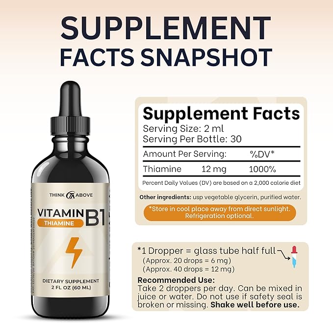 Vitamin B1 Thiamine Mononitrate - Liquid Drops Supplement (2 FL OZ)