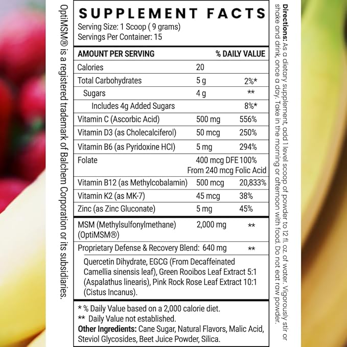 Twig & Leaf MSM + Quercetin Powder with Vitamin C & Zinc (Strawberry Banana) - Immune System Support Supplement for Respiratory Health & Lung Function - Natural Defense & Recovery Complex - 4.76 oz