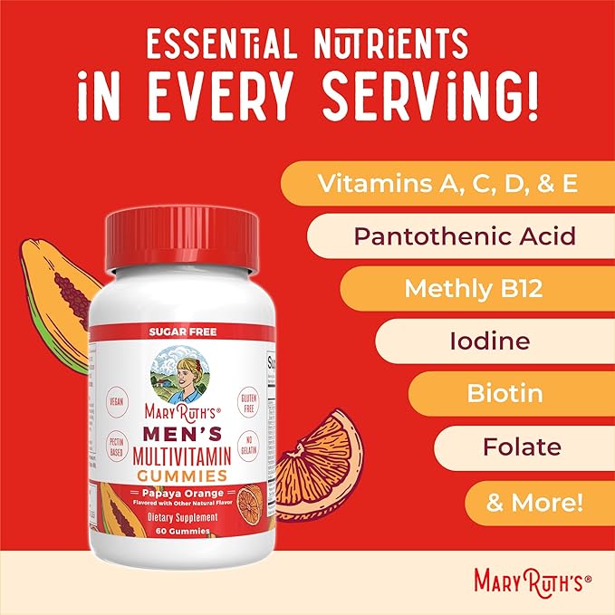 MaryRuth Organics Men's Multivitamin Gummies | Vegan Vitamins for Immune Support | Non-GMO & Gluten Free | 0g Sugar Per Serving | 60 Count