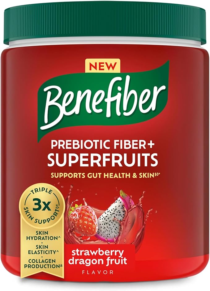Benefiber Prebiotic Fiber + Superfruits Dietary Supplement, Strawberry Dragon Fruit Flavor, 8.8 oz (250g), 25 Day Supply