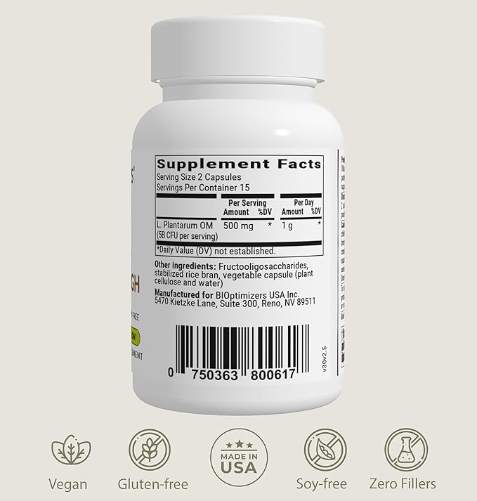 BiOptimizers Probiotic Breakthrough – Lactobacillus Plantarum OM Probiotics & Prebiotics Health Supplement for Gut, Digestive & Immune Support Probiotics for Women Men Elderly– 30 Vegan Capsules