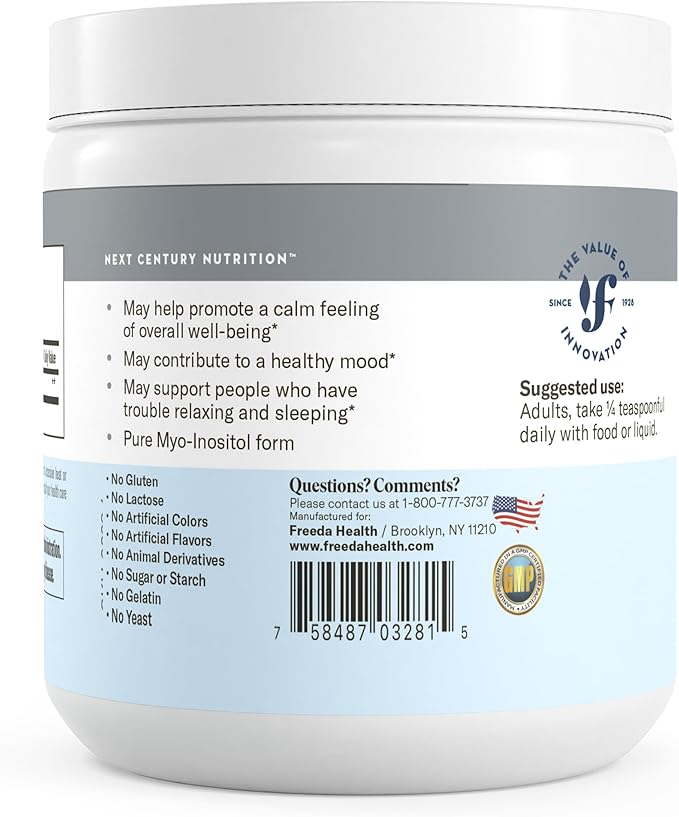 FREEDA Pure Myo-Inositol Powder – Vitamin B8 for Hormone Balance, Fertility & Mood Support – PCOS & Ovarian Health Supplement – Vegan, Kosher, Gluten-Free, Unflavored, Made in USA – 4 oz