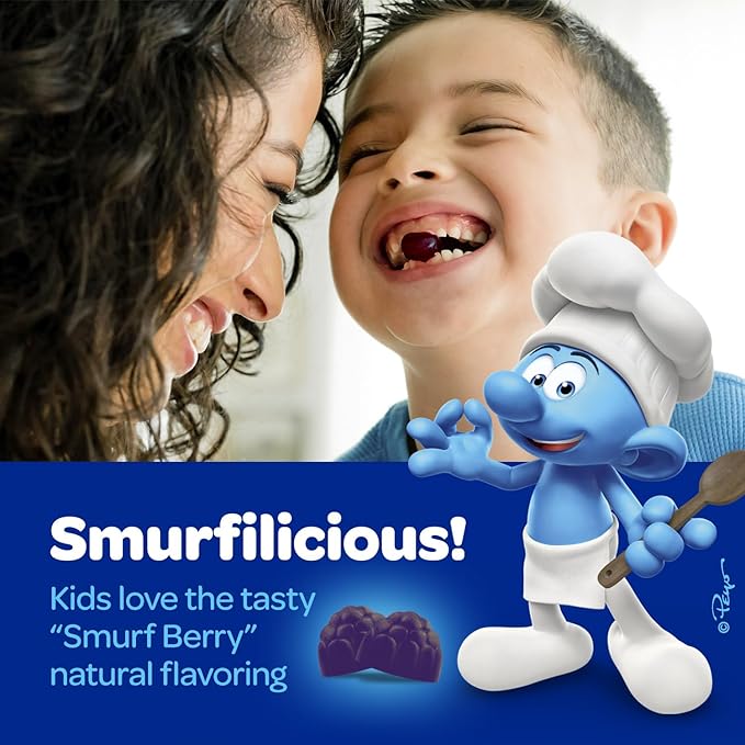 The Smurfs Kids Multivitamin Gummies with 15 Daily Vitamins and Minerals for Growth & Development | Made with Real Fruit in a Smurf Berry | Delicious, Doctor Developed & Non-GMO Formula | 100 Gummies