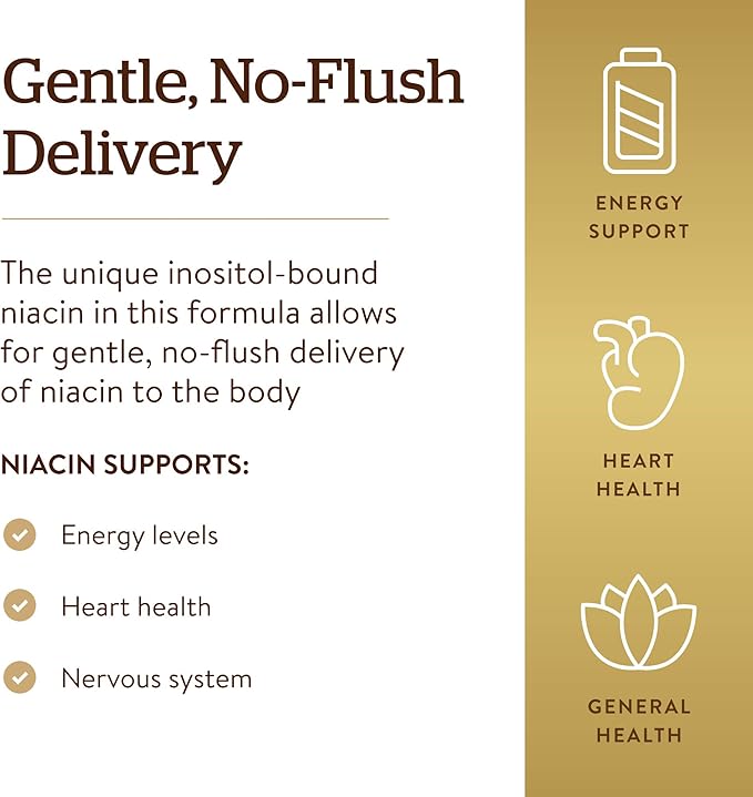 Solgar No-Flush Niacin 500 mg, 250 Vegetable Capsules - Supports Energy Metabolism - No-Flush Delivery - Vegan, Gluten Free, Dairy Free, Kosher - 250 Servings