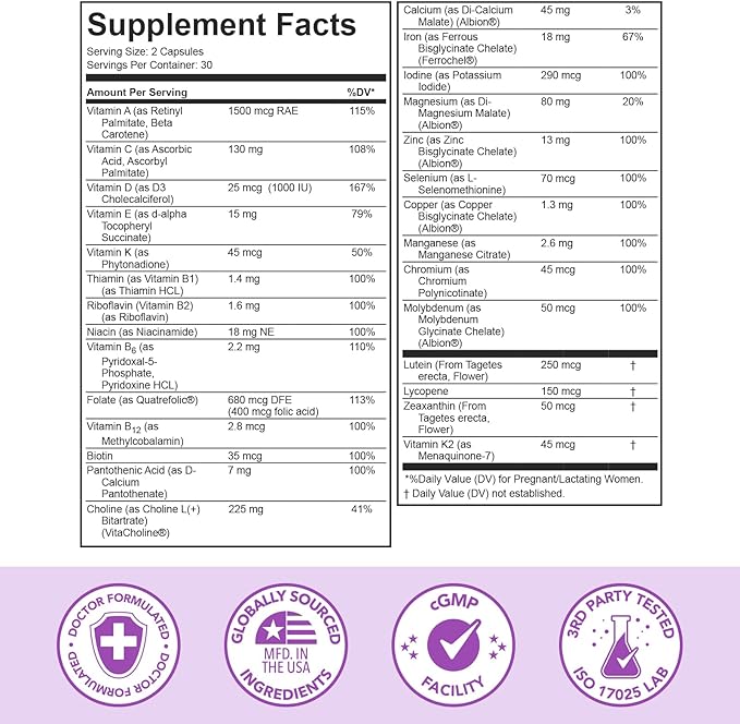 Premom Prenatal Vitamins for Women - Conception for Her Multivitamin: 27 Nutrients, Includes 680mcg Methyl Folate + Choline + Iron, Traceable Ingredient, Fertility Supplements for Women -30 Day Supply
