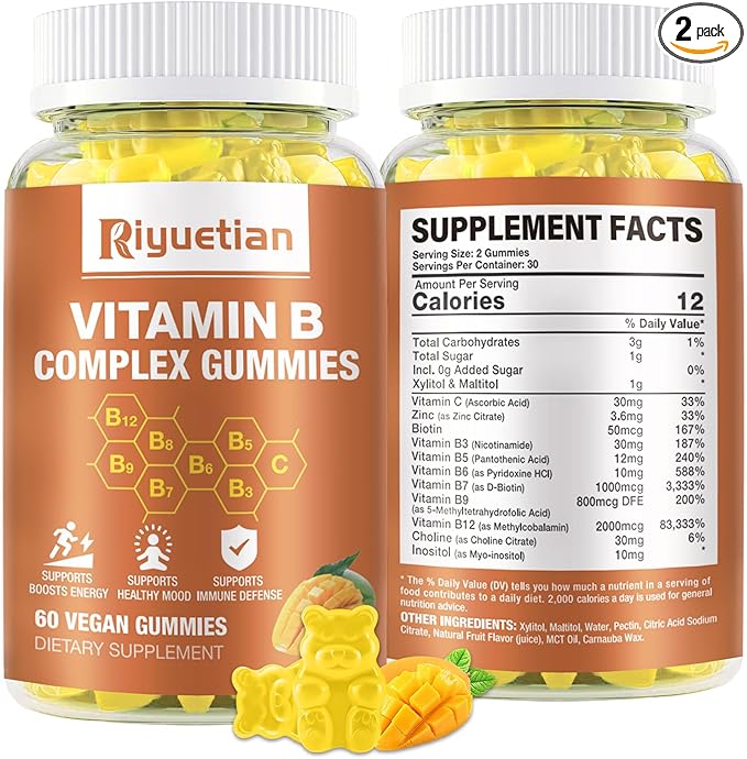 Vitamin B Complex with Vitamin – with Biotin,Choline + Inositol, Vitamin C + Zinc for Supports Energy, Mood, Immune, Healthy Hair, Skin 60