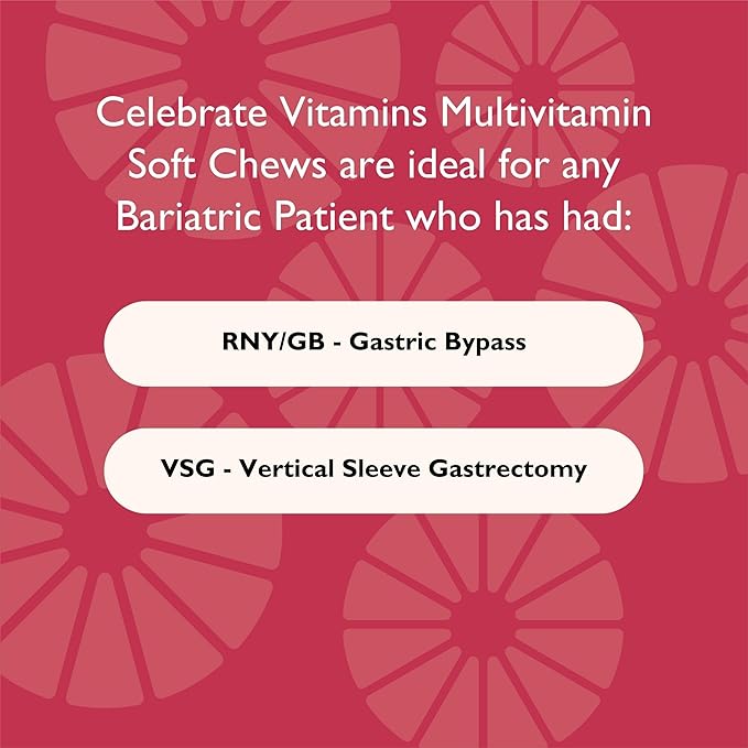Celebrate Vitamins Bariatric Multivitamin Soft Chews - Essential Vitamins & Minerals, Sugar & Gluten Free - Gastric Bypass & Sleeve Gastrectomy Supplement - Berry/Orange/Cherry (180ct)